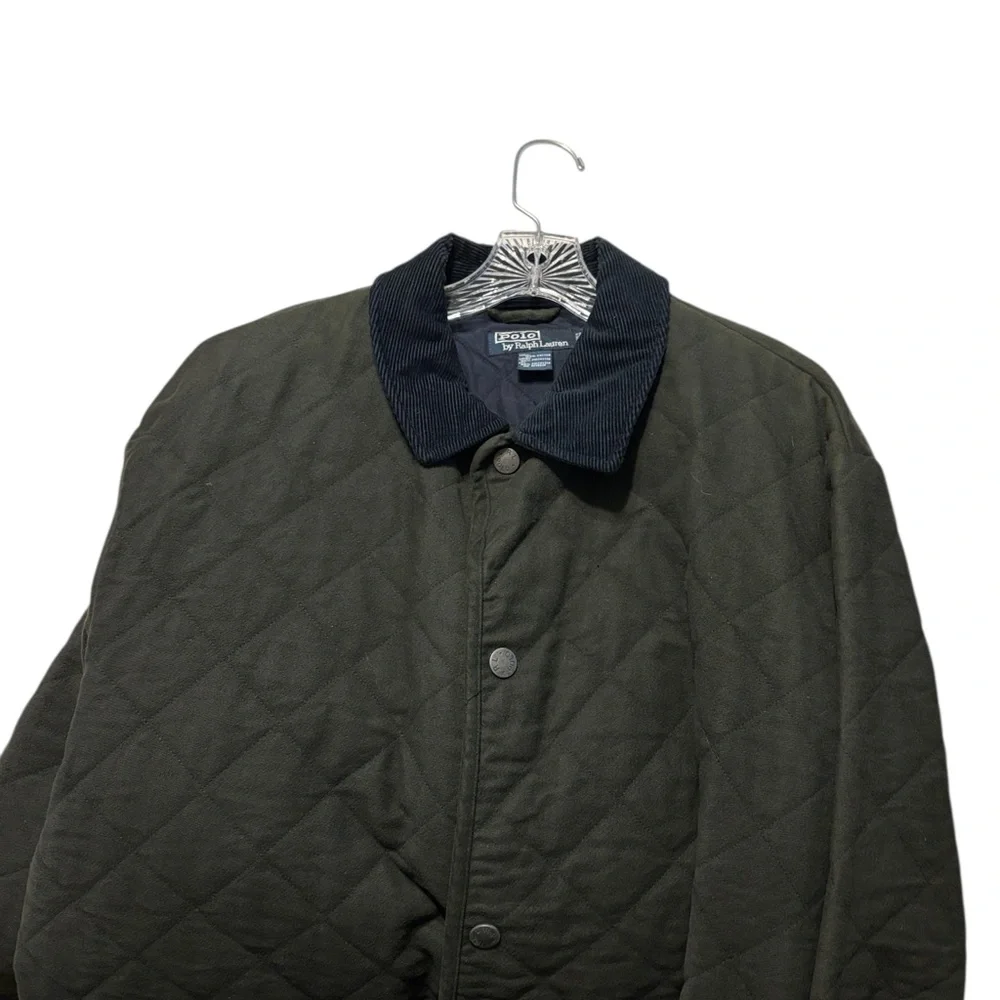 Polo Ralph Lauren Men's Quilted Chore Jacket L Green Navy Corduroy Collar Preppy